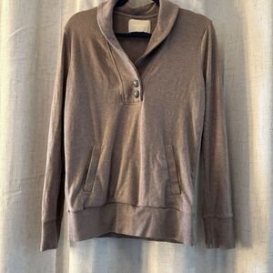 BANANA REPUBLIC Top Brown Taupe Shawl Collar Pockets Long Sleeves Women's Medium